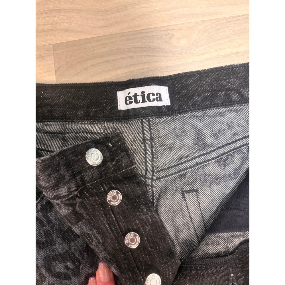Etica Sade Jean Women 26 Grey Leopard Print Wide Leg High Rise Denim EW129-875 - Picture 2 of 4